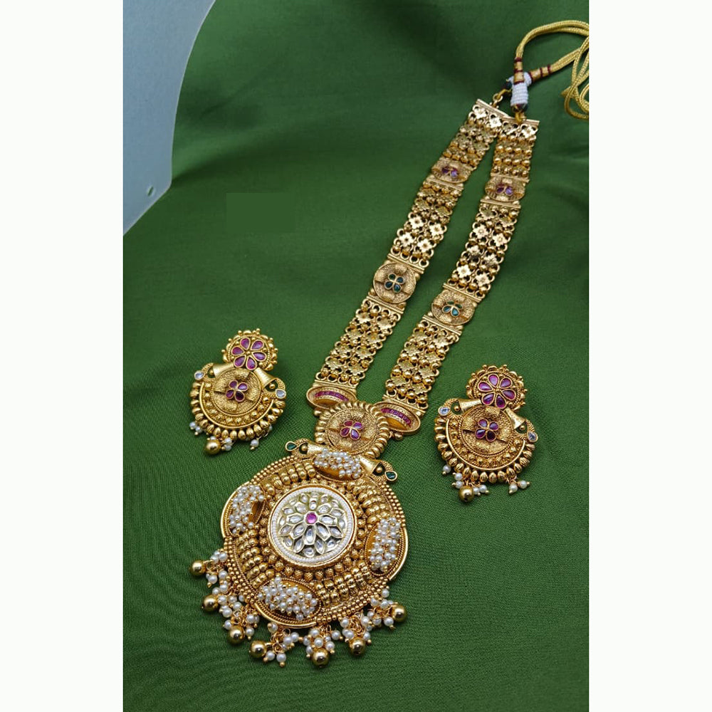 Jain Jewellers Floral Design and Pota Stone Long Necklace Set