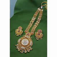 Jain Jewellers Floral Design and Pota Stone Long Necklace Set 