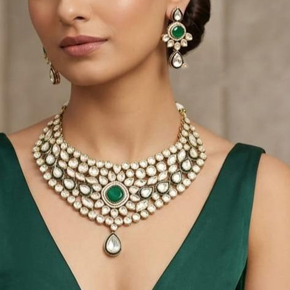 Jain Jewellers Luxury Kundan Polki Stone Necklace Set for Women