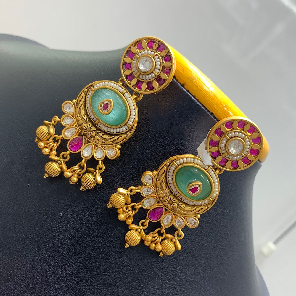 Jain Jewellers Elegant Pota Stone And Pearl Embellished Traditional Dangler Earrings