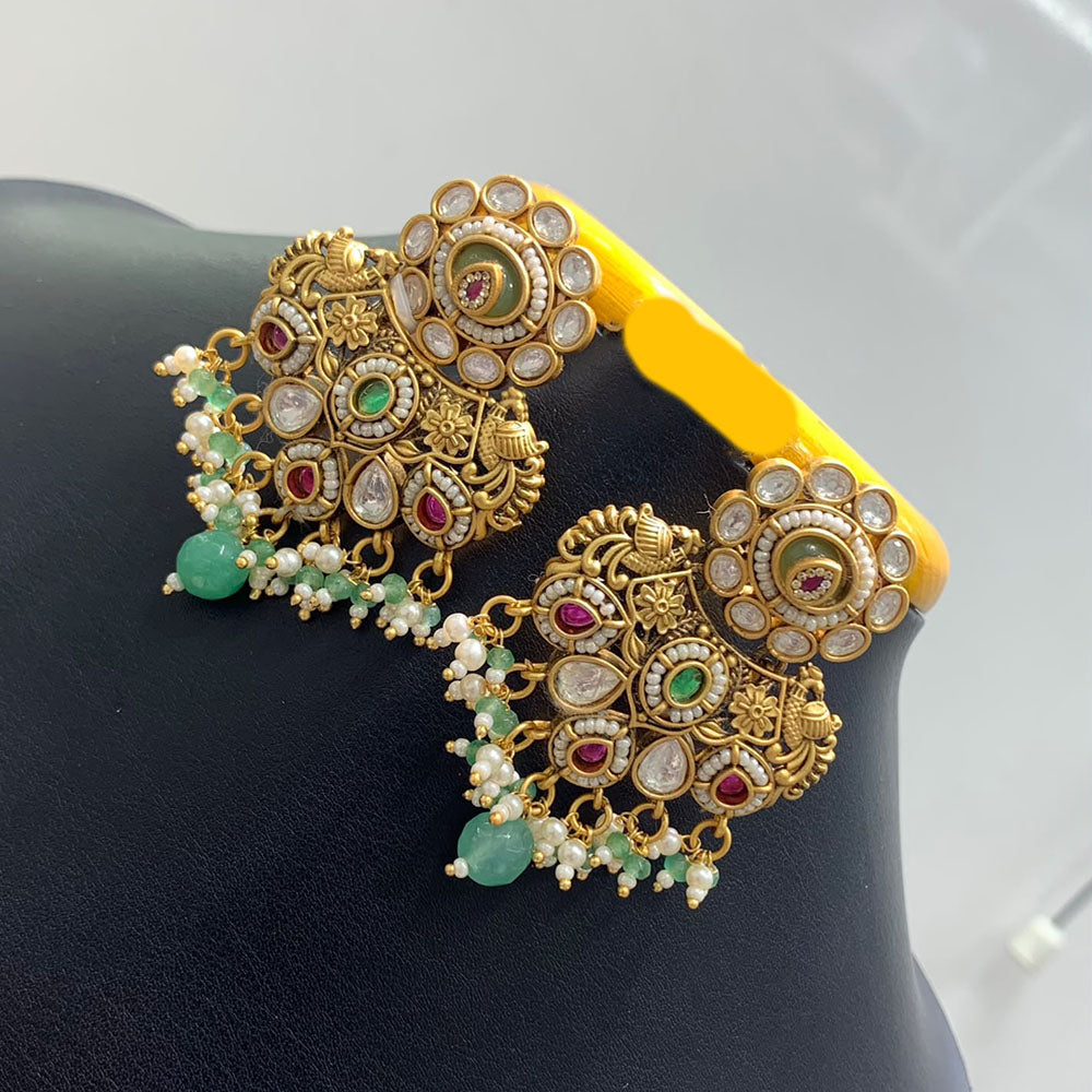 Jain Jewellers Elegant Pota Stone And Pearl Embellished Traditional Dangler Earrings