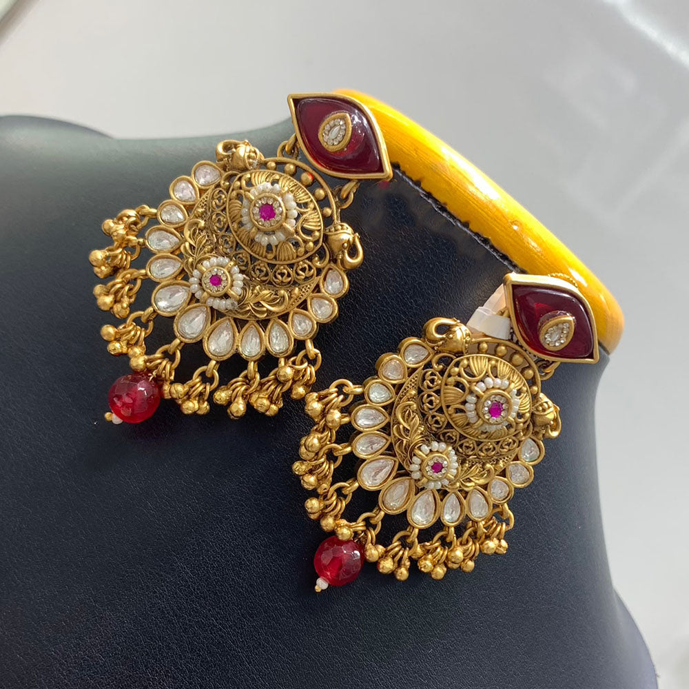 Jain Jewellers Elegant Pota Stone And Pearl Embellished Traditional Dangler Earrings