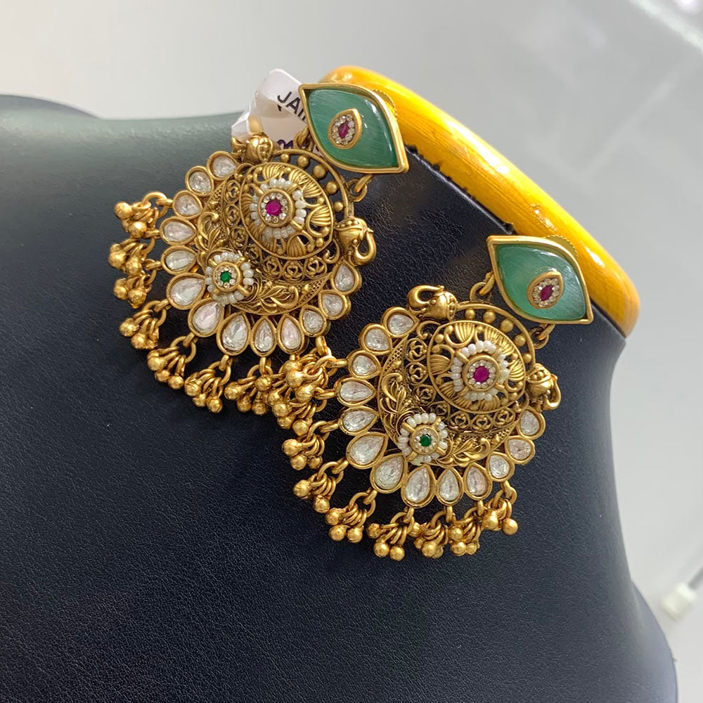 Jain Jewellers Elegant Pota Stone And Pearl Embellished Traditional Dangler Earrings