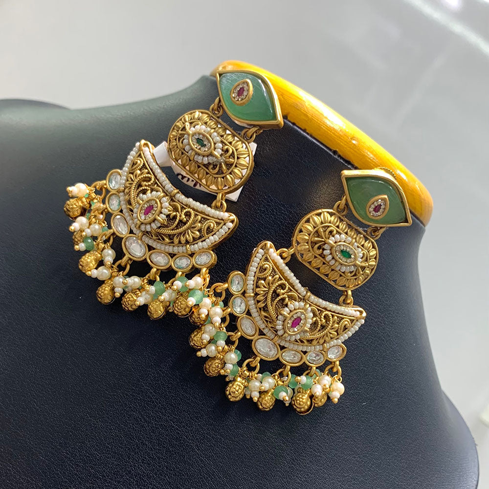Jain Jewellers Elegant Pota Stone And Pearl Embellished Traditional Dangler Earrings