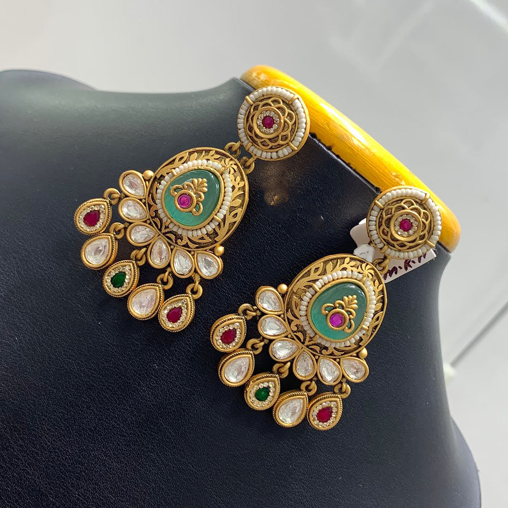 Jain Jewellers Elegant Pota Stone And Pearl Embellished Traditional Dangler Earrings