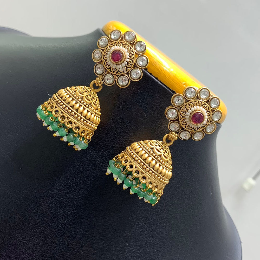 Jain Jewellers Luxurious Pota Stone And Pearl Embellished Ethnic Jhumki Earrings