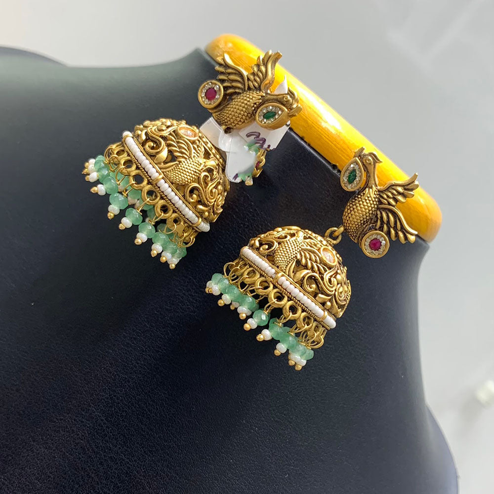 Jain Jewellers Luxurious Pota Stone And Pearl Embellished Ethnic Jhumki Earrings