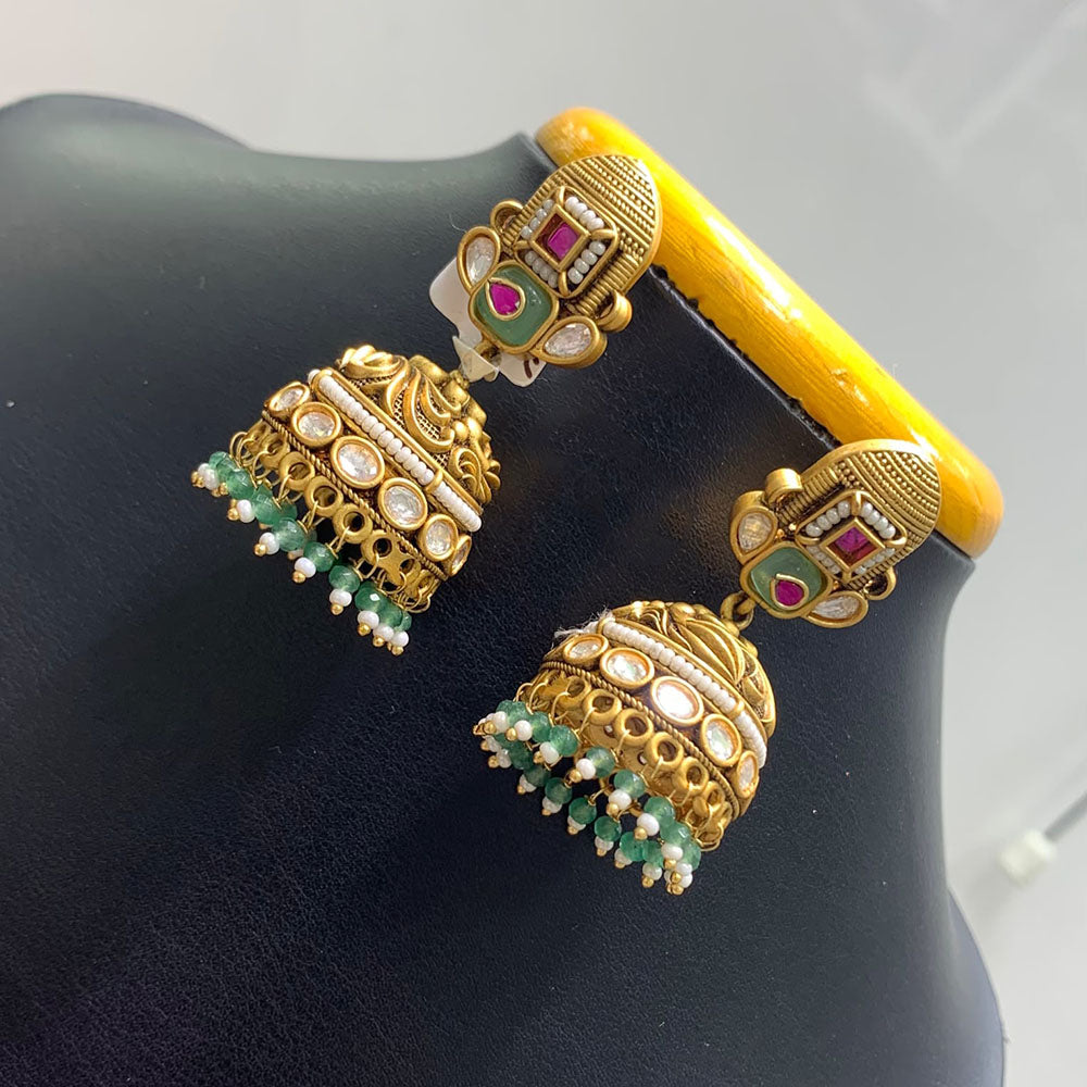 Jain Jewellers Luxurious Pota Stone And Pearl Embellished Ethnic Jhumki Earrings
