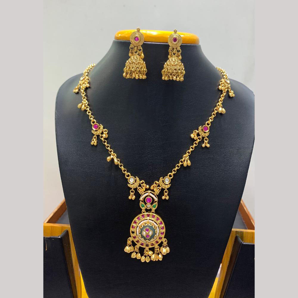 Jain Jewellers Pota Stone Long Necklace Set with Matching Earrings