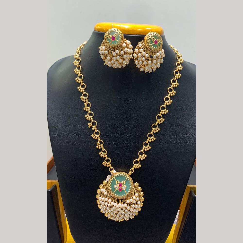 Jain Jewellers Pota Stone Long Necklace Set with Matching Earrings