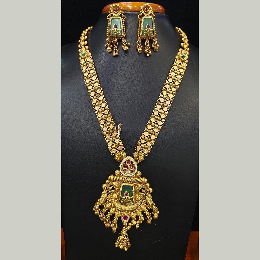 Jain Jewellers Pota Stone Long Necklace Set with Matching Earrings