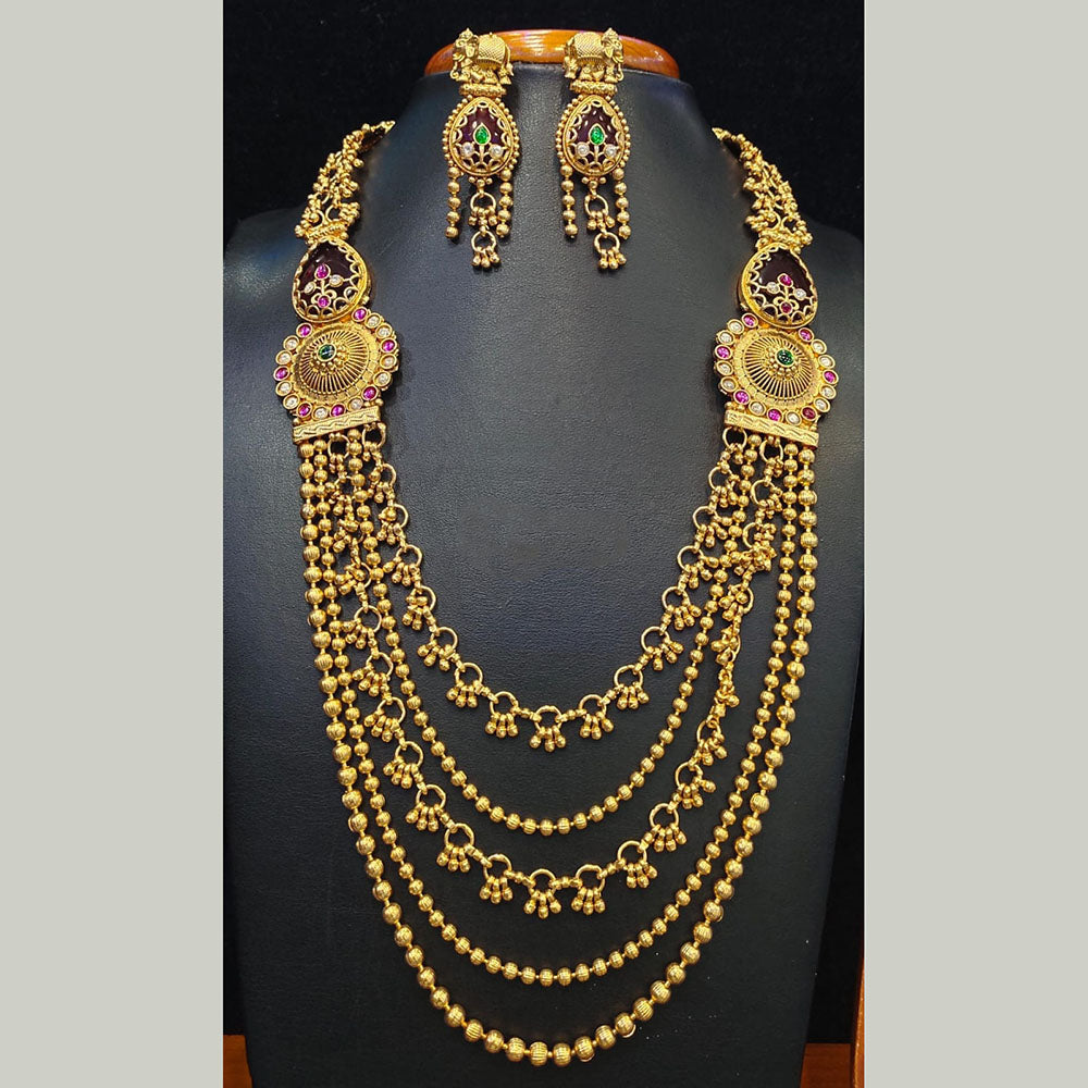 Jain Jewellers Pota Stone Long Necklace Set with Matching Earrings