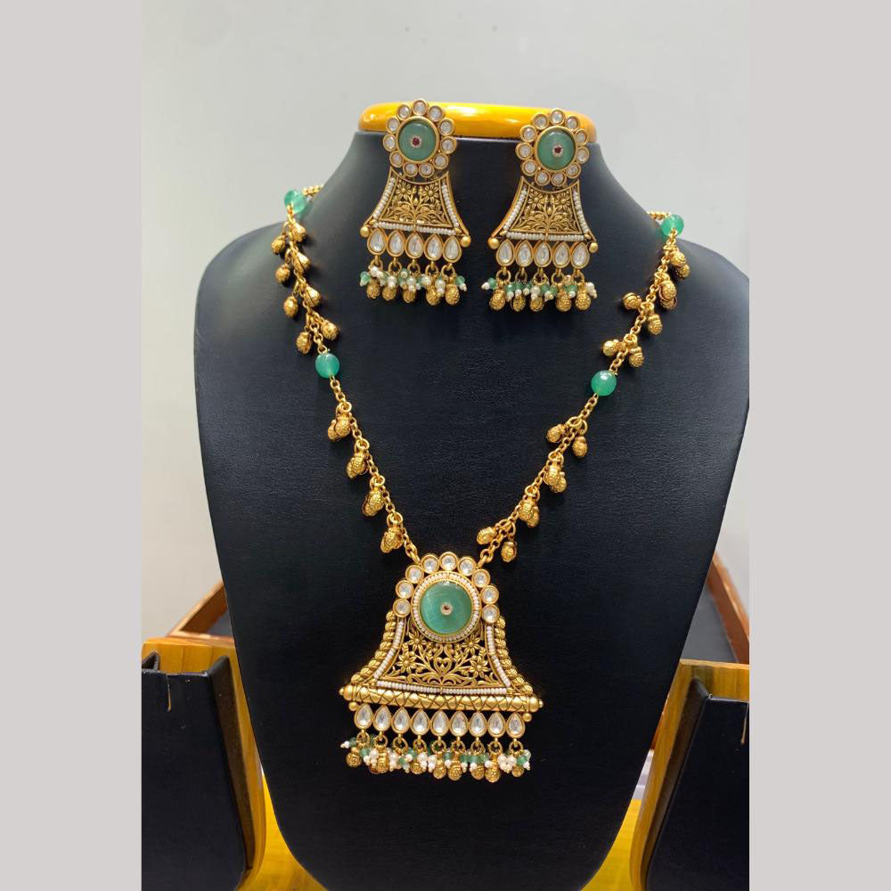 Jain Jewellers Pota Stone Long Necklace Set with Matching Earrings
