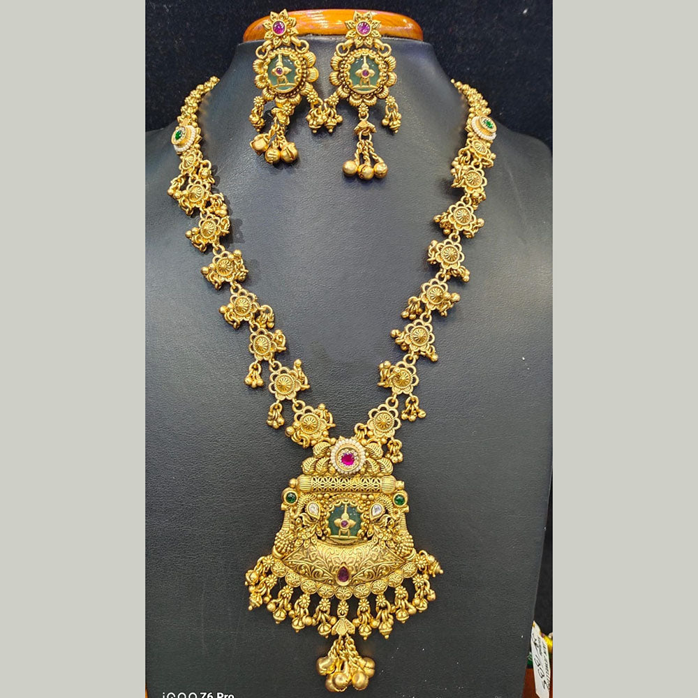 Jain Jewellers Pota Stone Long Necklace Set with Matching Earrings