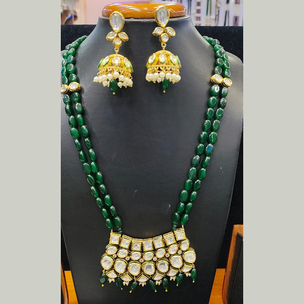 Jain Jewellers Pota Stone Long Necklace Set with Matching Earrings