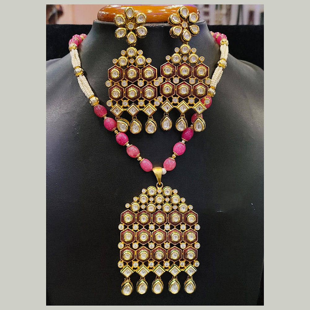 Jain Jewellers Pota Stone Long Necklace Set with Matching Earrings
