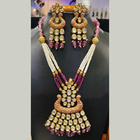 Jain Jewellers Pota Stone Long Necklace Set with Matching Earrings