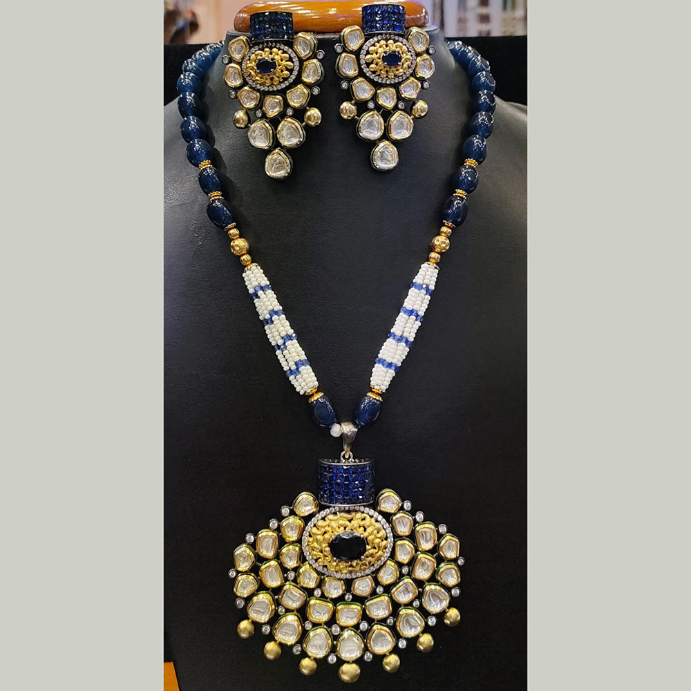 Jain Jewellers Pota Stone Long Necklace Set with Matching Earrings