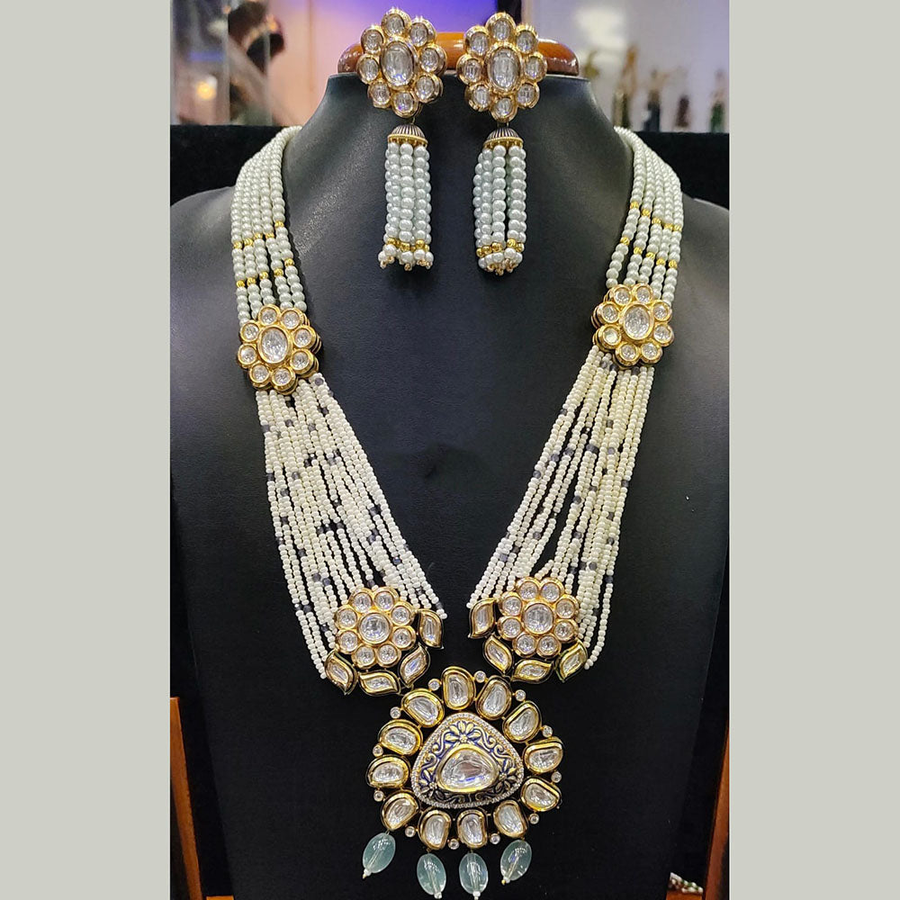Jain Jewellers Pota Stone Long Necklace Set with Matching Earrings