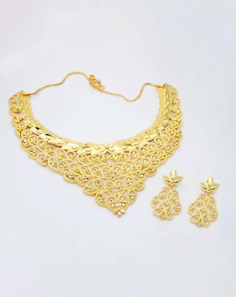 Bhavi Jewels Copper Forming Gold Plated Necklace Set - 1107812