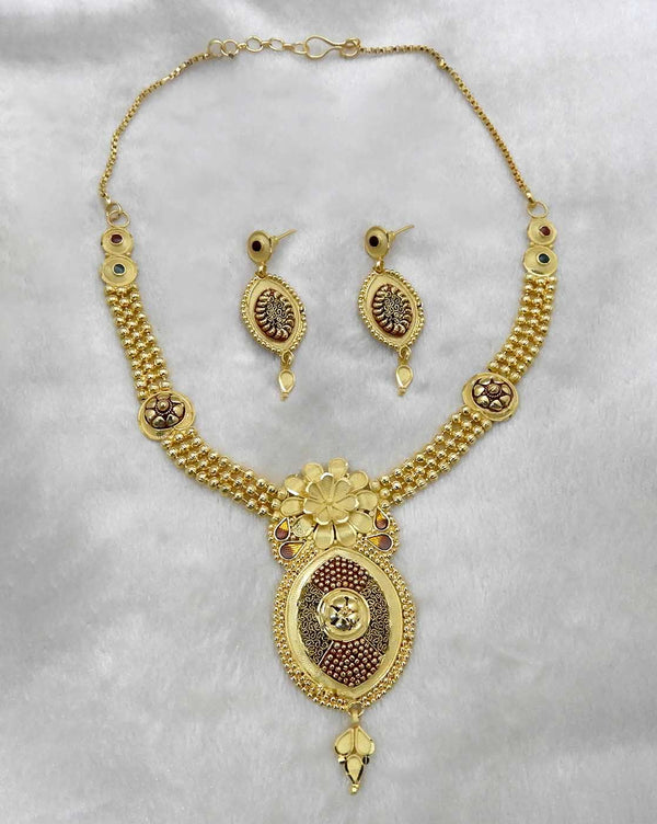 Bhavi Jewels Forming Gold Plated Copper Necklace Set - 1107869