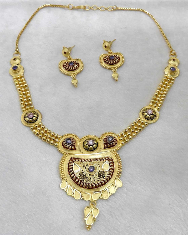 Bhavi Jewels Forming Gold Plated Copper Necklace Set - 1107871