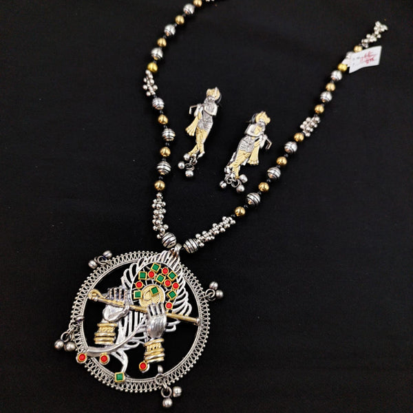 Kavita Art Oxidised Plated Temple Long Necklace Set