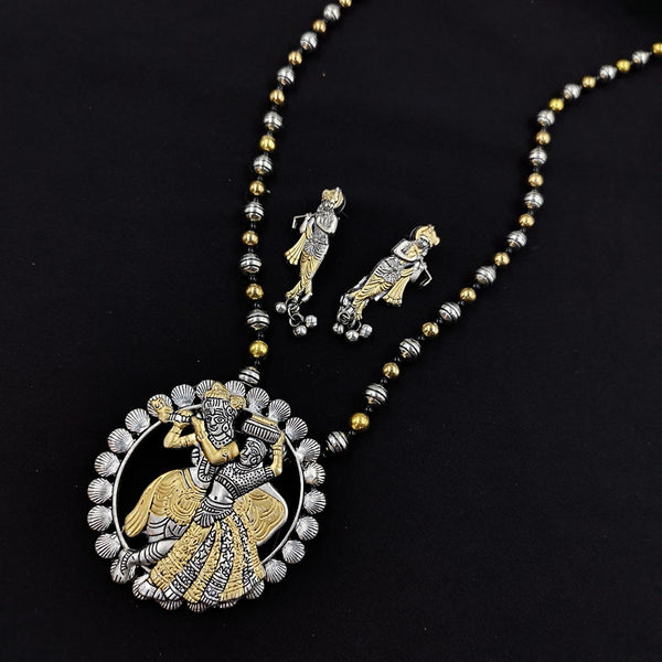 Kavita Art Oxidised Plated Temple Long Necklace Set