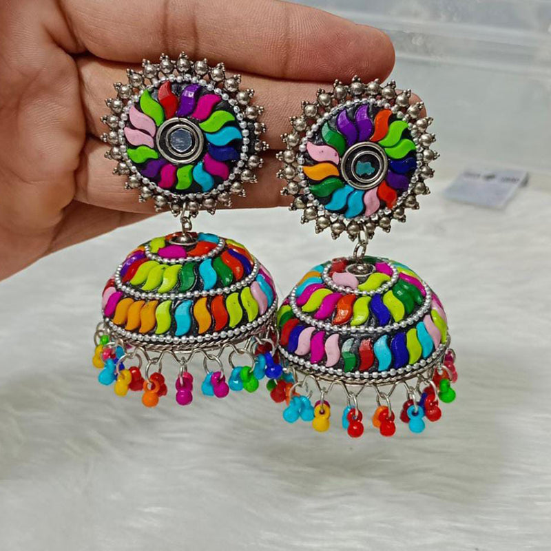 German Oxidized Afghani Silver Chand Multicolor Beads Work Hook Earrin –  Digital Dress Room