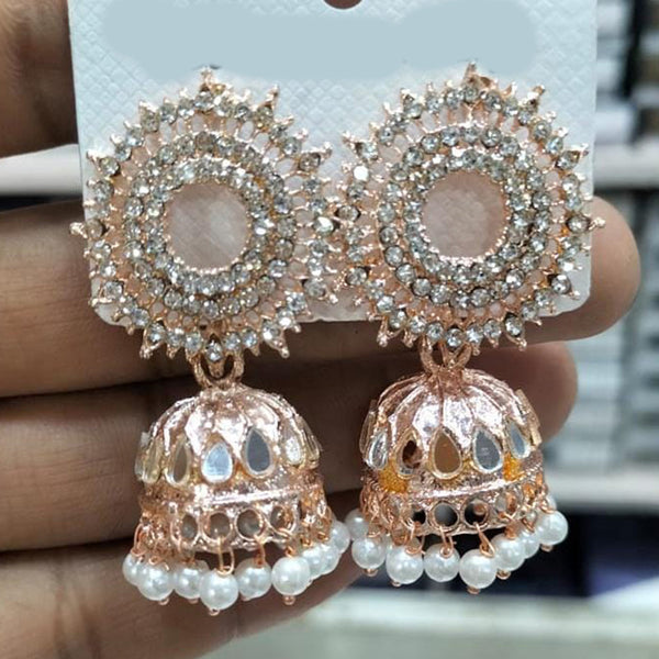 Kavita Art Rose Gold Plated Austrian Stone And Mirror Jhumki Earrings