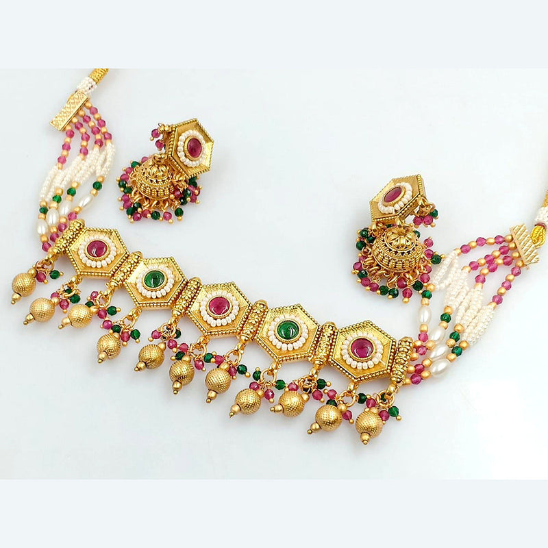 Kavita Art Gold Plated Pota Stone Choker Necklace Set