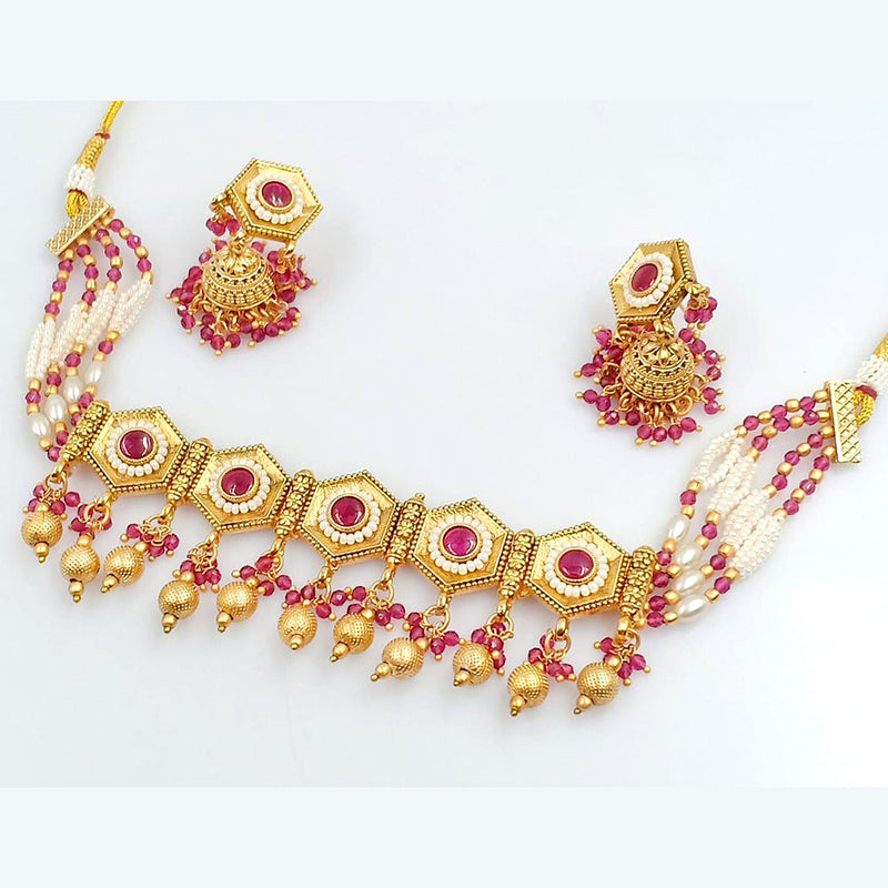 Kavita Art Gold Plated Pota Stone Choker Necklace Set