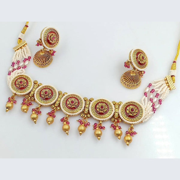 Kavita Art Gold Plated Pota Stone Choker Necklace Set