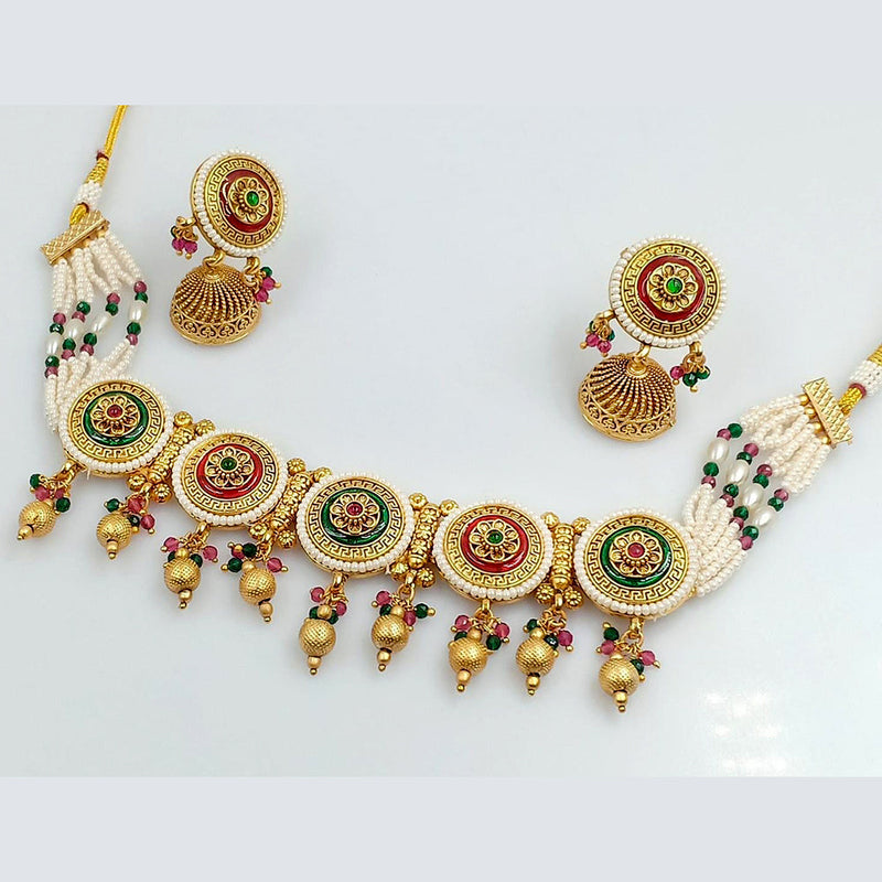 Kavita Art Gold Plated Pota Stone Choker Necklace Set