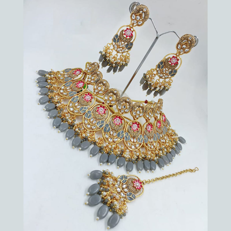 Kavita Art Gold Plated Kundan And Beads Choker Necklace Set