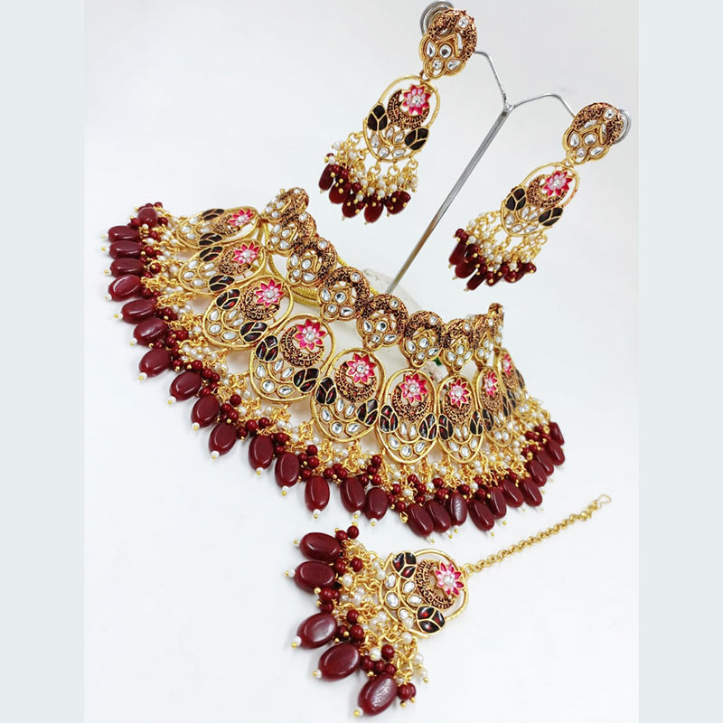 Kavita Art Gold Plated Kundan And Beads Choker Necklace Set