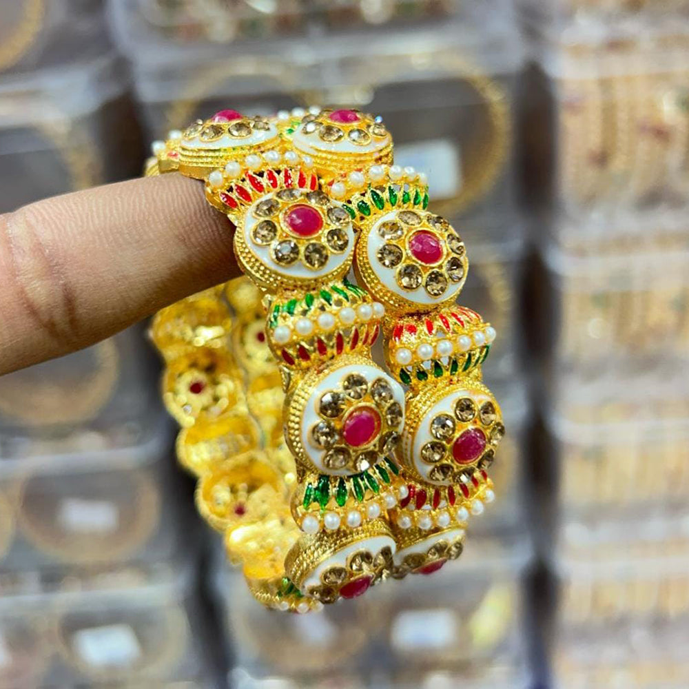 Kavita Art Gold Plated Austrian Stone  And Meenakari Bangles Set