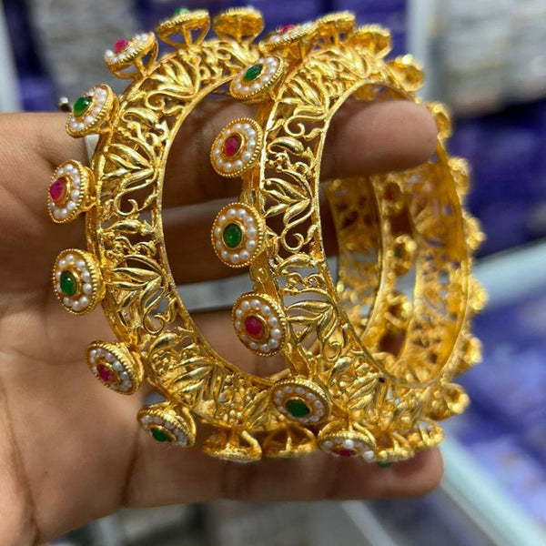 Kavita Art Rose Gold Plated Pearl Bangles Set