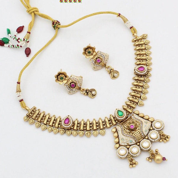 Kavita Art Gold Plated Pota Stone Necklace Set