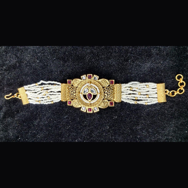 Kavita Art Gold Plated Pota Stone And Pearl Bracelet