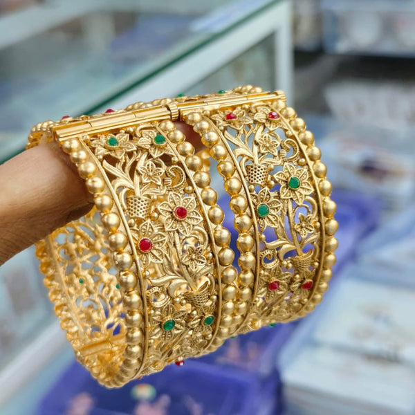 Kavita Art Gold Plated Pota Stone Openable Bangles Set