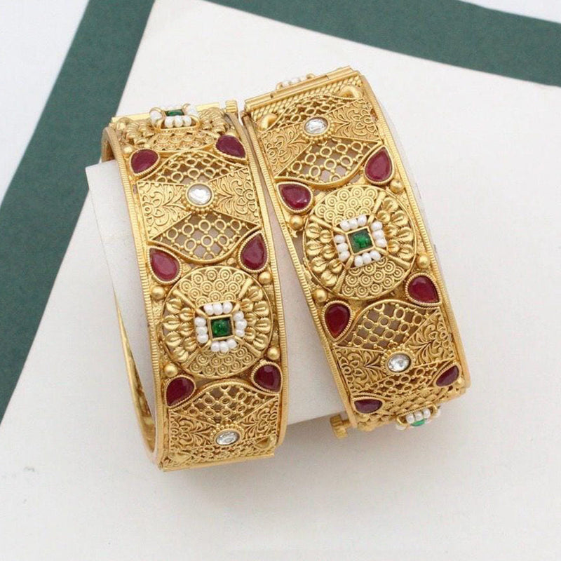 Kavita Art Gold Plated Pota Stone Openable Bangles Set