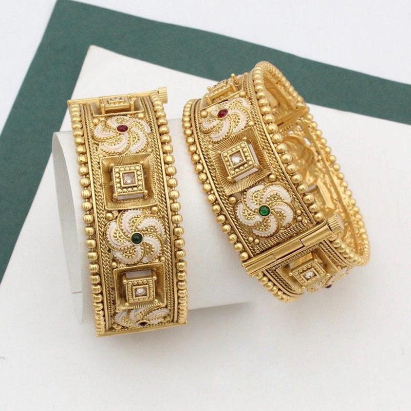 Kavita Art Gold Plated Pota Stone Openable Bangles Set