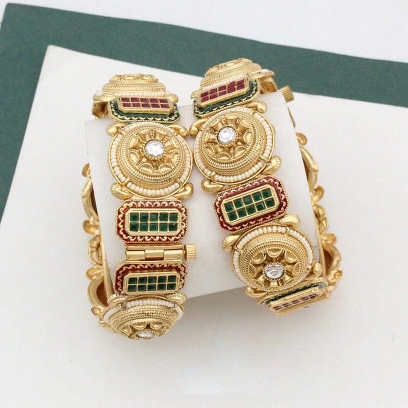 Kavita Art Gold Plated Pota Stone Openable Bangles Set