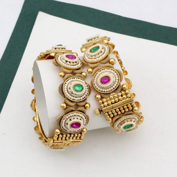 Kavita Art Gold Plated Pota Stone Openable Bangles Set