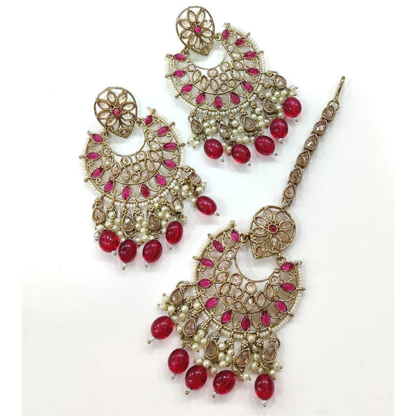 Kavita Art Gold Plated Crystal Stone Dangler Earrings With Maangtikka