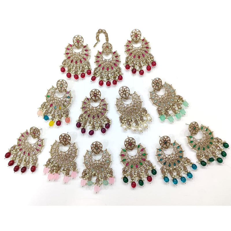 Kavita Art Gold Plated Crystal Stone Dangler Earrings With Maangtikka