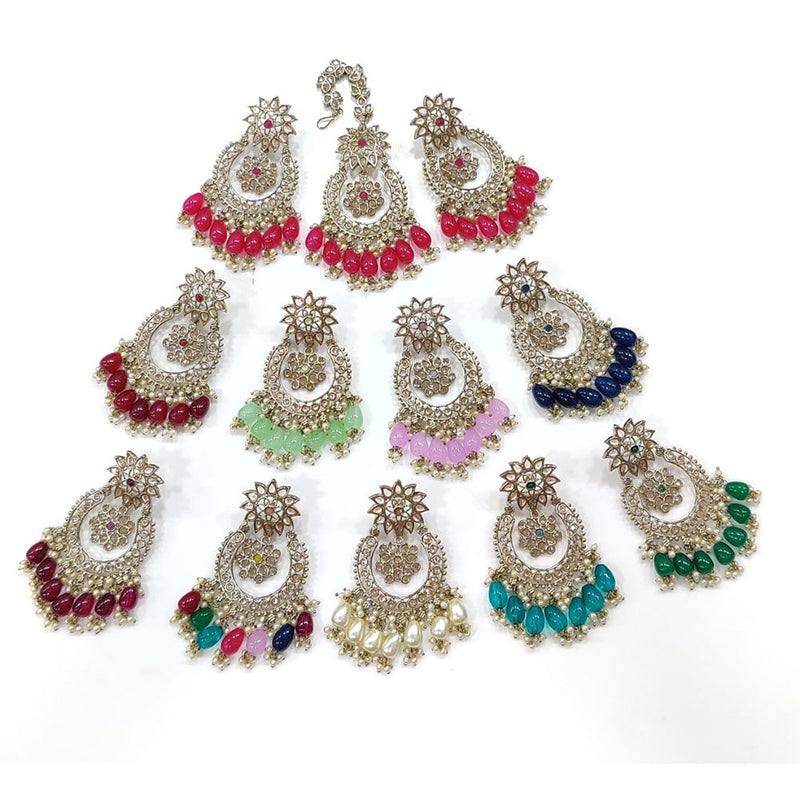 Kavita Art Gold Plated Crystal Stone Dangler Earrings With Maangtikka