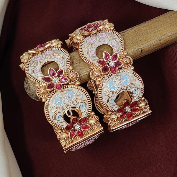 Kavita Art Gold Plated Pota Stone And Meenakari Openable Bangles Set