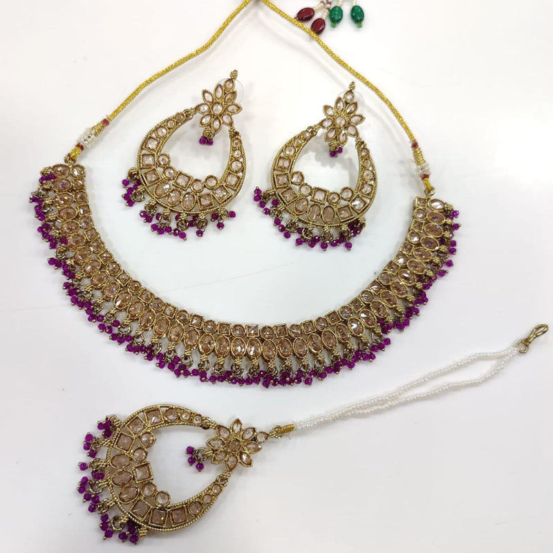 Kavita Art Gold Plated Crystal Stone And Pearl Necklace Set